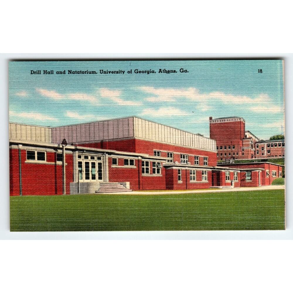 Linen Postcard Drill Hall & Natatorium University of Georgia Athens Ga